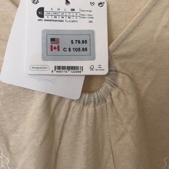 Desigual NWT XL Cream T embroidered - Picture 2 of 4